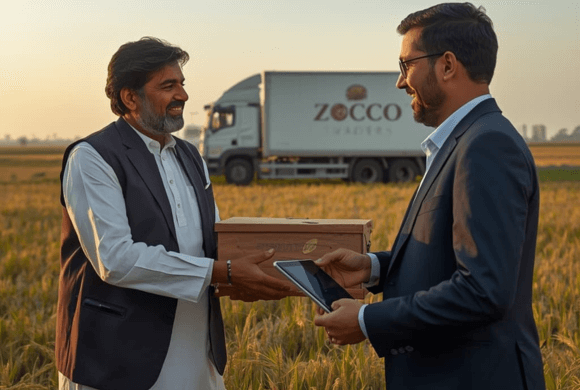 Contact ZOCCO Traders – farmer handing premium Pakistani exports to global buyer for trusted partnership