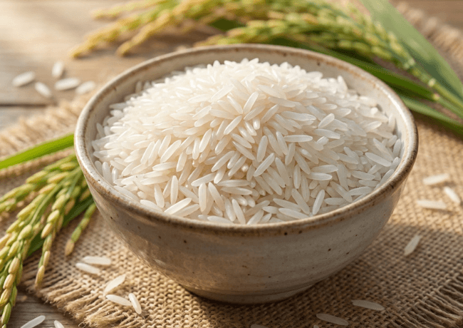 Premium Pakistani basmati rice grains in bowl for bulk export supply
