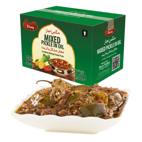 Traditional mixed vegetable pickle in glass jar with spices for export supply