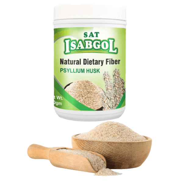 Natural psyllium husk (Sat Isabgol) in bowl for bulk export and private label supply