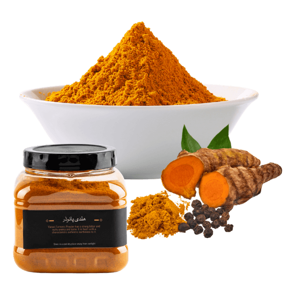 Bright yellow turmeric powder in bowl made from high-quality turmeric roots for export